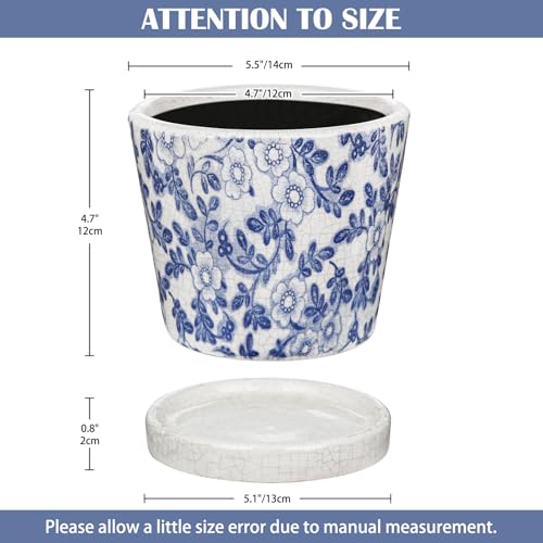 Ceramic Pot for Plants 5.5 inch Blue and White Pot for Plants Small Chinoiserie Planter Pots with Drainage Hole and Saucers Outdoor Inoor Blue Flower Pots for Succulent (Blue and White)