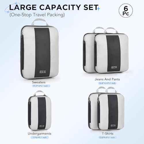 6 Set Compression Packing Cubes for Travel Essentials (Black)
