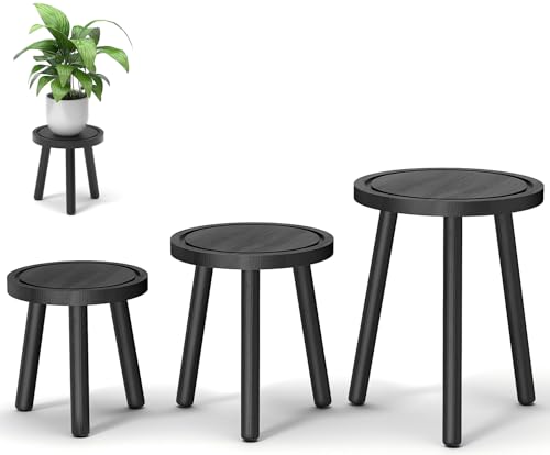 3 Pack Wood Plant Stands Indoor (Black / 3 Pack)