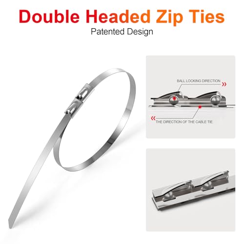 Metal Zip Ties 11.8 Inch 304 Stainless Steel Zip Ties Multi (11.8 inch 80 pack 300LBS)