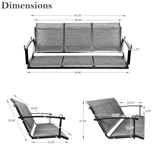 Textilene 3 Seat Hanging Swing (Ash Grey)