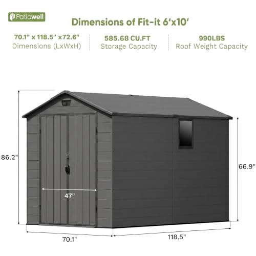 6x10 FT Plastic Outdoor Storage Shed with Floor (Dark Grey / 6x10)