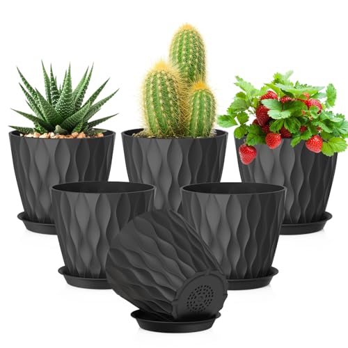 5 inch Plant Pots for Indoor Outdoor Plants (Black / 5 inch 6 pieces)