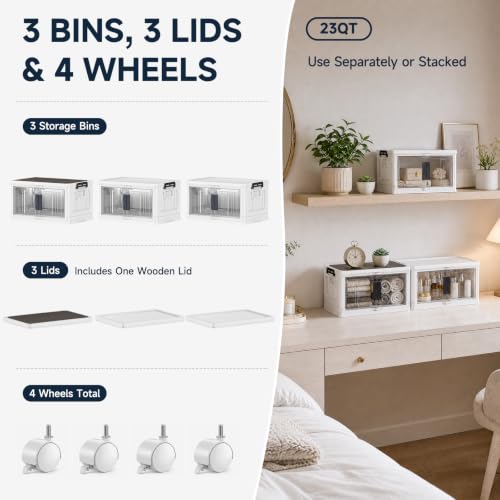 23QT Storage Bins with Lids for Closet (White / 23QT)