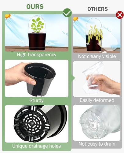 3/4/5 Inch Black Plastic Nursery Pots with Humidity Domes (15 Pcs)