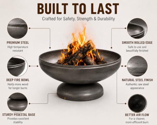 Liberty 24” Wood Burning Fire Pit Carbon Steel Outdoor Bowls