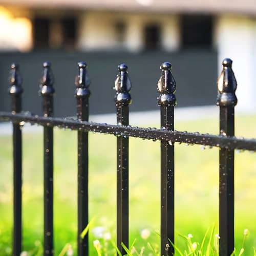 32" H x 24" W Metal Garden Fence (Black / 32″ H x 10 ft (5 Panels))