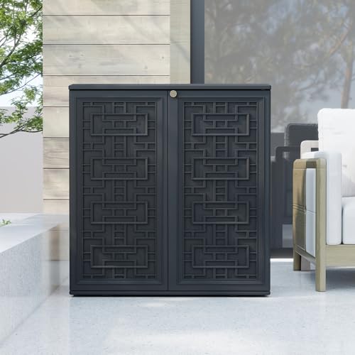 Indoor Outdoor Storage Cabinet with Doors and Shelf (Black)