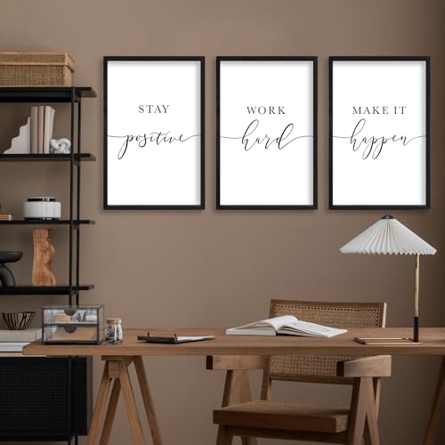 Inspirational Quotes Wall Art Decor 3 Piece 16"X24" Black (24"L x 16"W / Stay Positive Work Hard Make It Happen（Black))