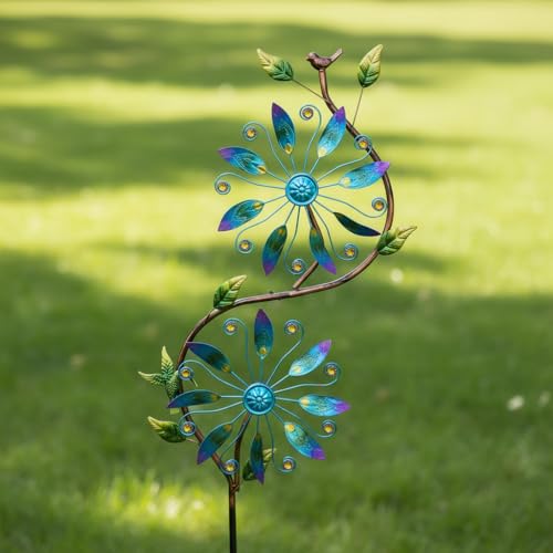Wind Spinner for Yard and Garden Windmill Outdoor Metal Kinetic (13-Blue)