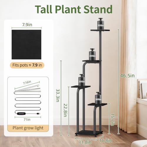 Plant Stand Shelf Tall for Indoor Corner with Lights (pitch black / 5 Tier)