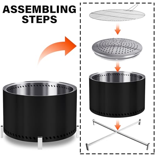 28" Smokeless Firepit with Stand & Grill Rack (Black / 28 Inch Black)