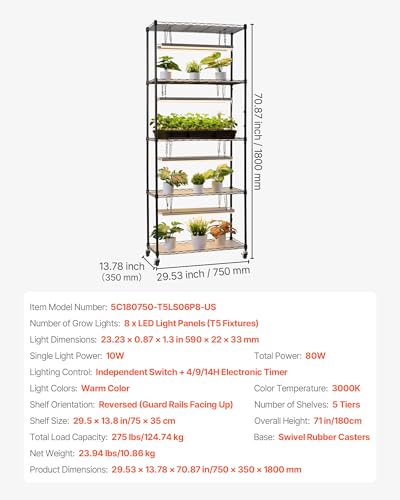 Plant Shelf with Grow Light (3 Mode Automatic Timer / 5-Tier)