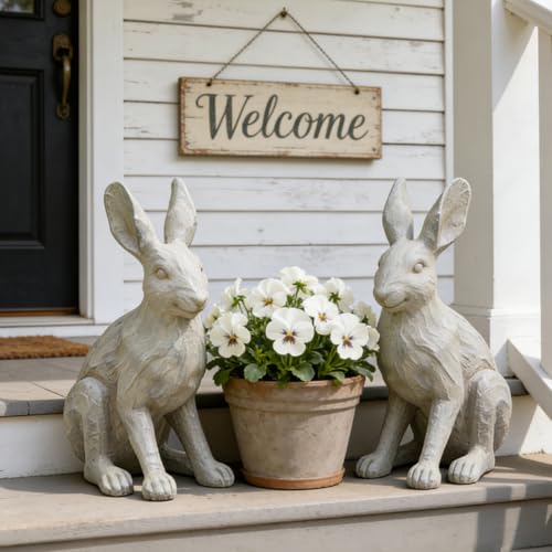 Rabbit Garden Statue 12 Inch Grey Resin Bunny Yard Decor (Gray 1)