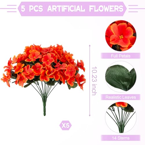 5PCS Fake Fall Artificial Orange Flowers Faux Plants for Outdoors (C-orange)