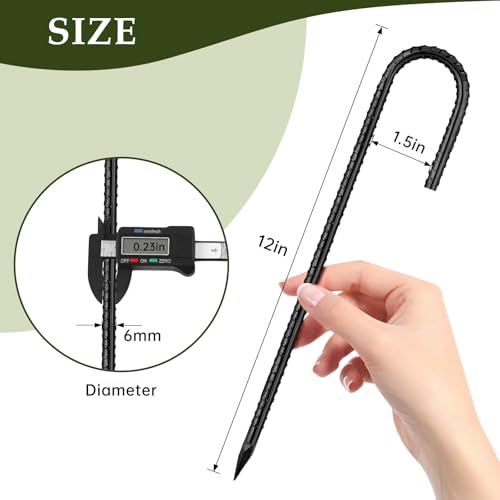 12 Inch Rebar Stakes (50pcs / J-HOOK-Black-6mm)