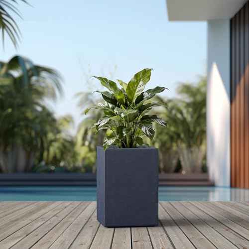 Large Tall Square Charcoal Concrete Planter 19" H (Charcoal / 18.5" H)