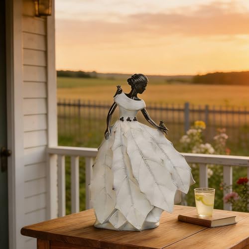 Fairy Garden Statue Maiden Home Decoration 14.5 Inch Table Decor (White-14.5 Inch)