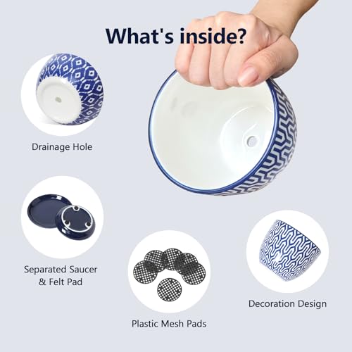 Ceramic Succulent Pots (Vintage Blue / 3.5 Inch, Set of 6)