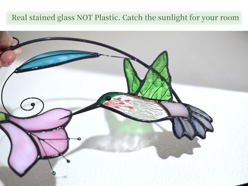 Stained Glass Hummingbird Window Hangings with Flowers