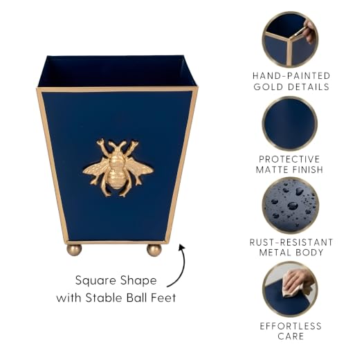 Blue & White Bee Planter (Navy Blue Gold Bee / Square)