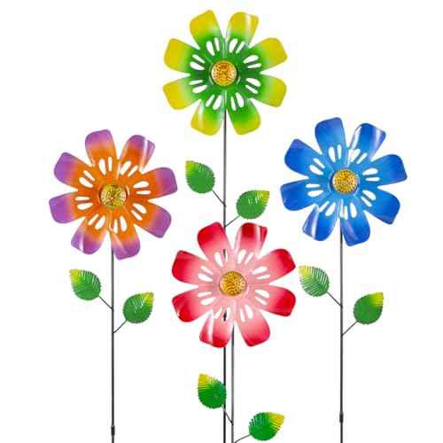 4 Packs Flowers Wind Spinners Outdoor (Flowers-bright)