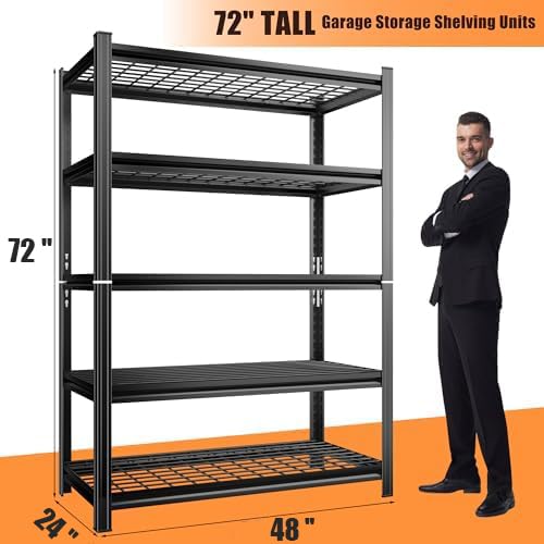 72''H Garage Shelving 3500LBS Capacity Heavy Duty Storage Shelves (5-Tier Wire 48''Wx24''Dx72''H)