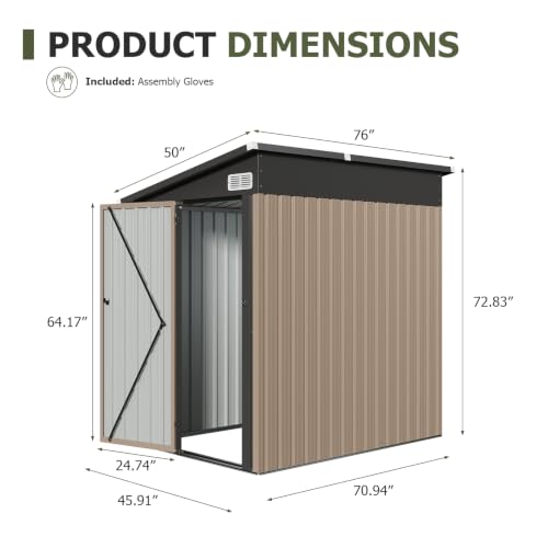 6x4 FT Lean to Outdoor Storage Shed with Sloping Roof (Brown / 4'x6')