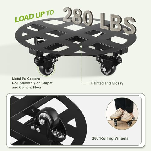 2 Packs 13 inches Large Metal Plant Caddy with Wheels Heavy