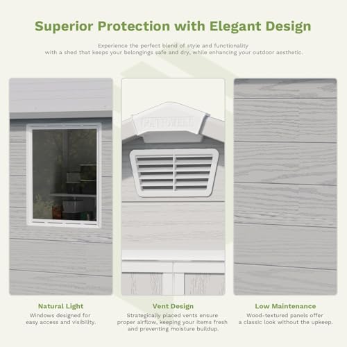6X6 FT Plastic Outdoor Storage Shed with Floor (Light Gray / 6x6)