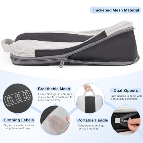 4 Set Compression Packing Cubes for Travel Essentials (Black)