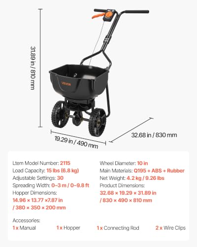 Broadcast Spreader 15 lbs Capacity Hopper Walk (15LB / Black)