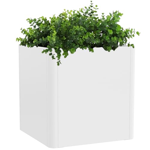 Square Outdoor Planter 20" L x 20" W x 21" H White Metal Planter Box (White / 20"L x 20"W x 21"H)