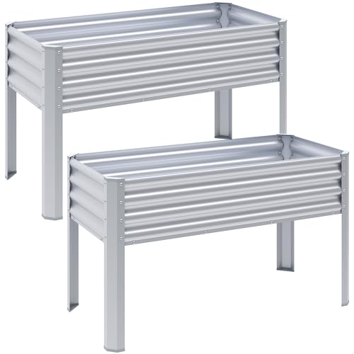 2Pcs Galvanized Raised Garden Bed with Legs (43"x24"x32" / Sliver(2PCS))