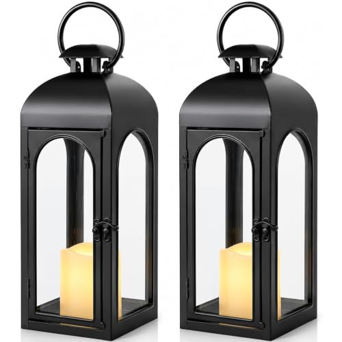 Decorative Outdoor Lantern Candle (Black Lantern Timer / 16 Inch and 16inch)