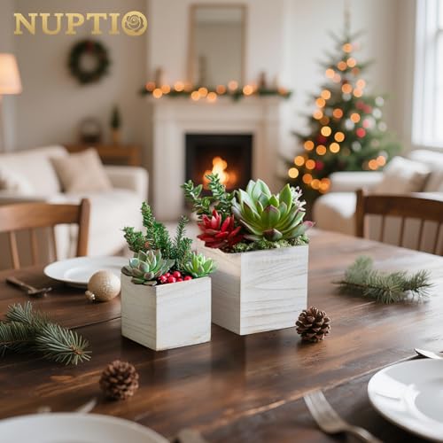 Small Wooden Box for Centerpiece (Whitewashed / Square 4"+5"-12 Pcs)