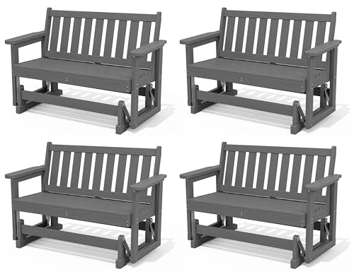 HDPE Outdoor Glider Bench Set of 4 (Grey / 4 Pack)