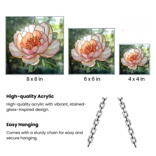 Peony Birth Flower Acrylic Suncatcher Faux Stained Glass Window Hanging Birthday Gift Floral Gift for Plant Lovers (1-fba-cvm-evg-a95-q / 12")