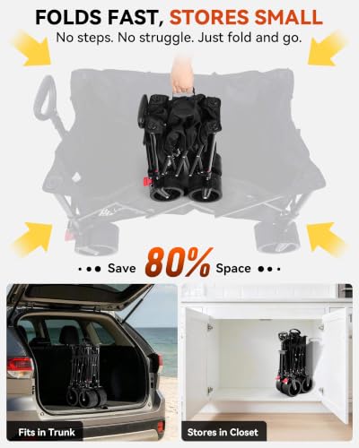 Foldable Beach Wagon with Big Wheels for Sand (Black / L-5.3 cu ft)