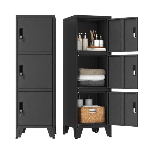 Metal Narrow Storage Lock Cabinet (Black / 3 door-47")