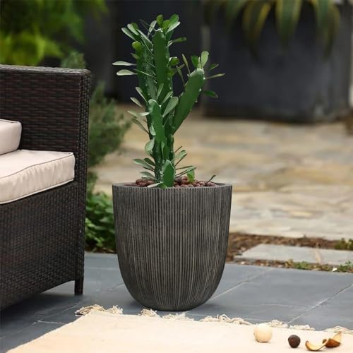 14.8" H Tapered Ribbed Large Plastic Planter with Drainage Hole & Plug (Vintage Black / 14.8in)