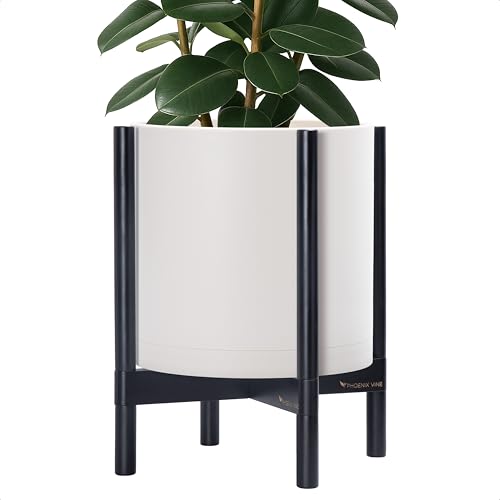 Plastic Pot with Ebony Wood Stand (Oatmeal Pot + Ebony Stand / 14 Inch)