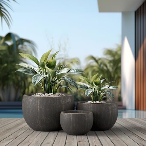 Set of 3 Vintage BRN Concrete Bowl Planters 19.9" 15.7" 11.8" Dia (3 Count)