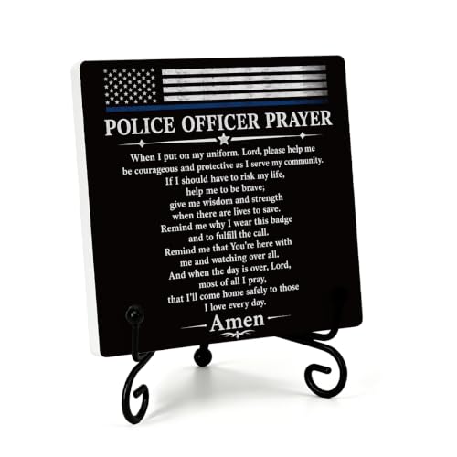 Police Officer Gift for Women Men Home Office Book Shelf Table Decor 01 (Multicolor 1717 / Wooden sign with iron frame（6.3 x 6.3 inches）)