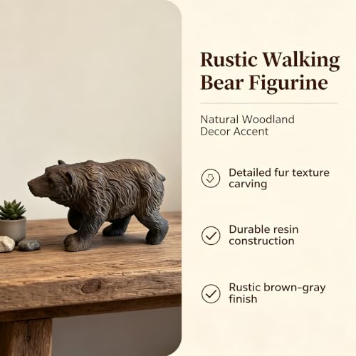 Rustic Bear Statue Shelf Decor (Black Brown-s)