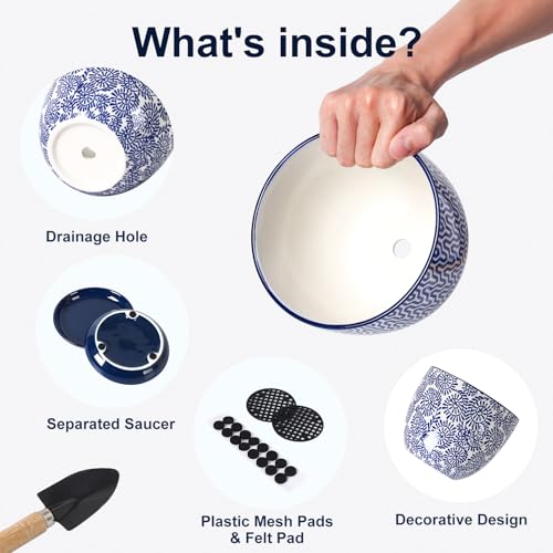 Ceramica Plant Pots (Vintage Blue / 6.5 Inch, Set of 2)