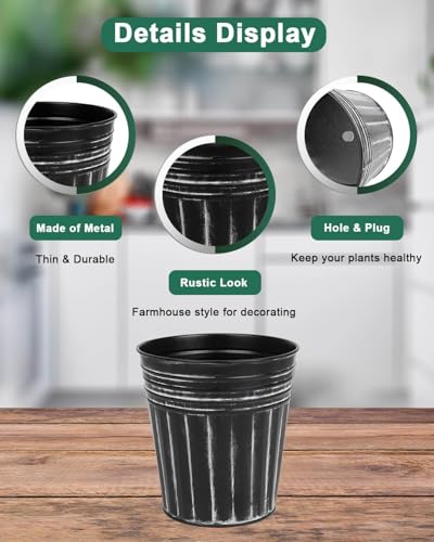 5 Inch Galvanized Bucket Planters (Black / 5 inch)