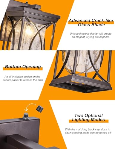 Oil Rubbed Bronze Outdoor Sconce Dusk to Dawn Exterior Light Fixtures Wall Mount Porch Light Modern Outdoor Wall Light Aluminum with Crack (Oil Rubbed Bronze-L)