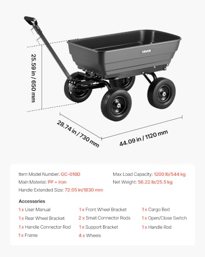 7 Cu.Ft 1200LBS Poly Garden Cart Dump Wagon (Darkgrey)