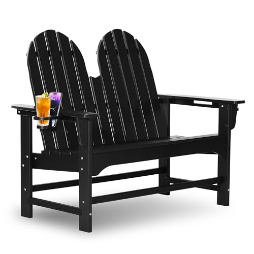 Outdoor Patio HDPE Adirondack Garden Skinny Bench (Black / 51.5IN)